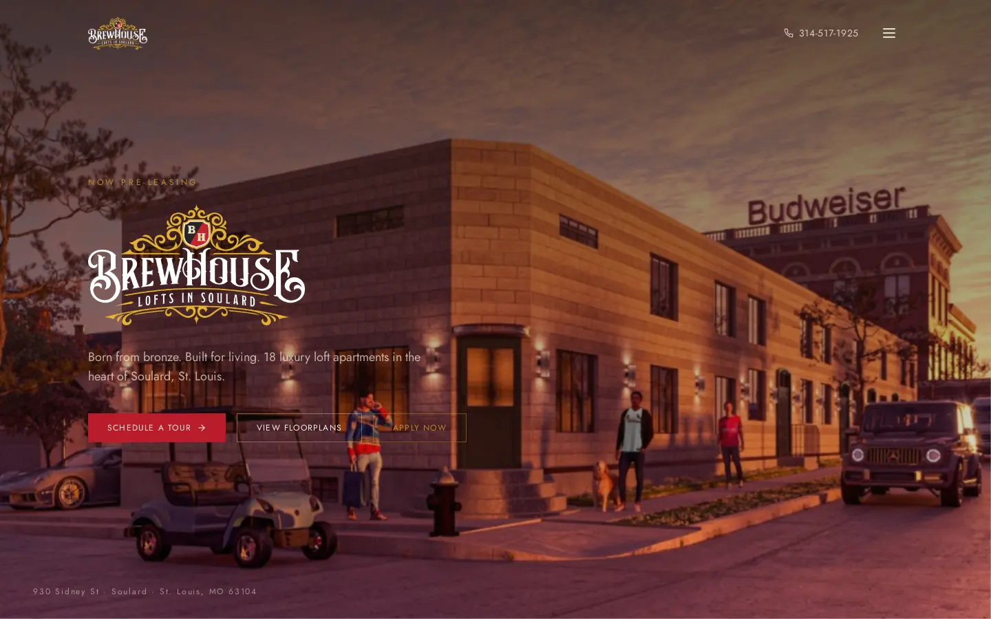 Brew House Lofts website, home page